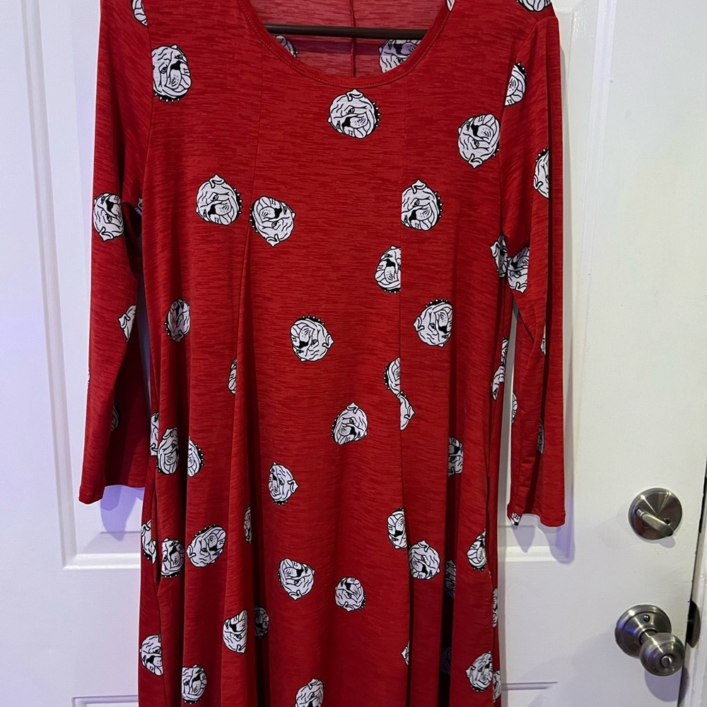 Red Dress with Bulldog Pattern University of Georgia